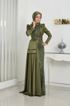 Alissa Tesettür Abiye - FioraofDress - tesettur - abiye - 44 - haki - hijab - evening - dress