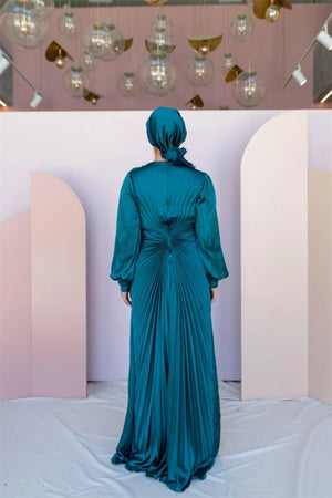 Beli Taşlı Pilise Tesettür Abiye - FioraofDress - tesettur - abiye - 44 - PETROL - hijab - evening - dress