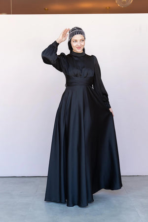 Çarpraz Saten Tesettür Abiye - FioraofDress - tesettur - abiye - 38 - SİYAH - hijab - evening - dress