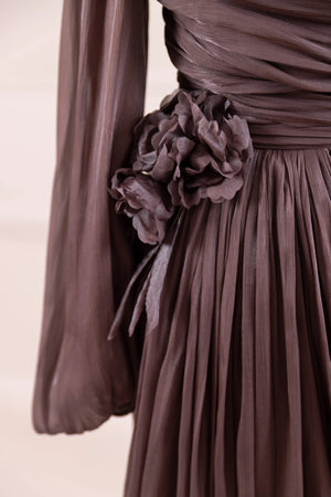 Çiçekli Lotus Tesettür Abiye - FioraofDress - tesettur - abiye - Mocha - 38 - hijab - evening - dress