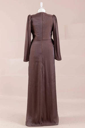 Çiçekli Lotus Tesettür Abiye - FioraofDress - tesettur - abiye - Mocha - 38 - hijab - evening - dress