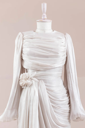 Çiçekli Lotus Tesettür Abiye - FioraofDress - tesettur - abiye - BEJ - 38 - hijab - evening - dress