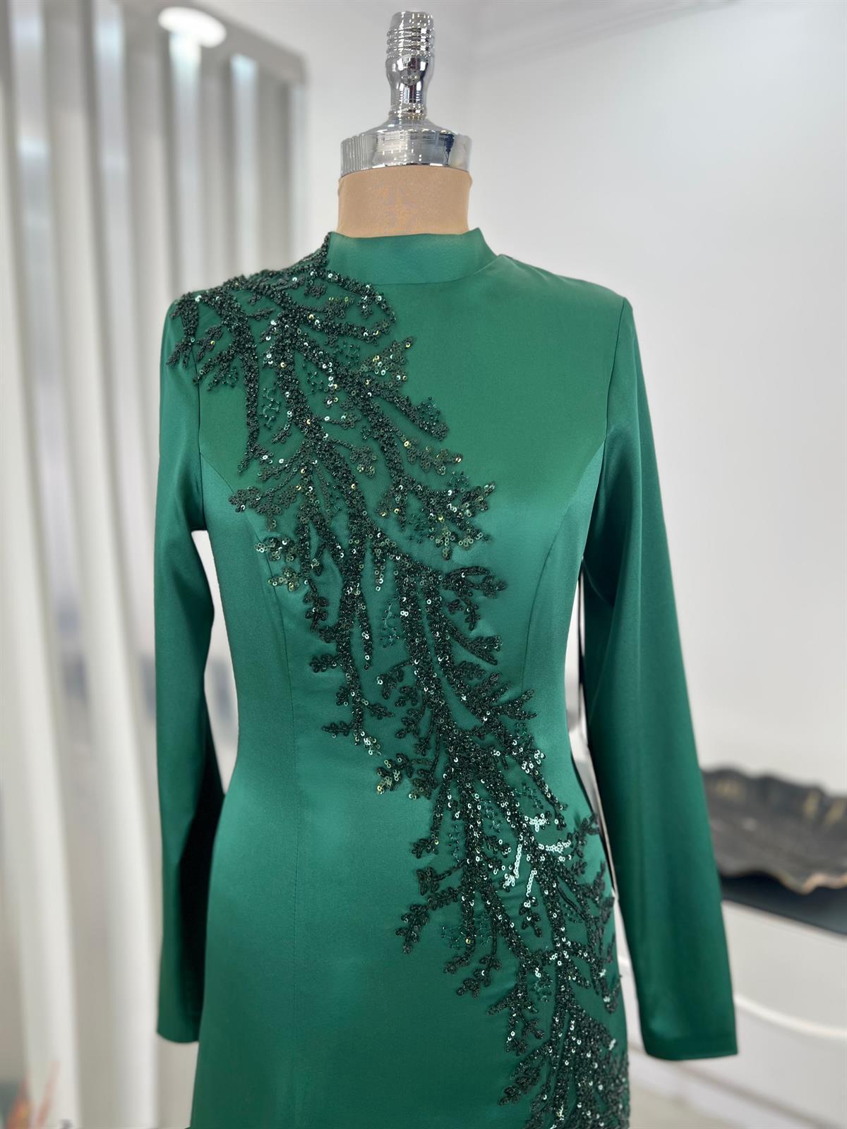 Deniz Balık Etek Tesettür Abiye Zümrüt - FioraofDress - tesettur - abiye - 48 - hijab - evening - dress