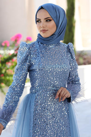 Dila Tesettür Abiye Mavi - FioraofDress - tesettur - abiye - 48 - hijab - evening - dress