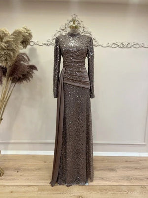 Drape Tesettür Abiye - FioraofDress - tesettur - abiye - Kahve - 38 - hijab - evening - dress