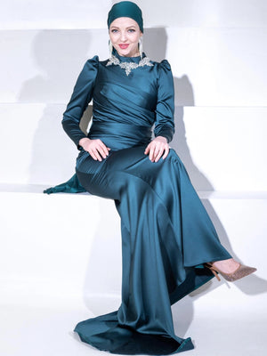 Drapeli Mira Tesettür Abiye - FioraofDress - tesettur - abiye - 44 - zümrüt - hijab - evening - dress