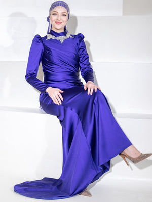 Drapeli Mira Tesettür Abiye - FioraofDress - tesettur - abiye - 44 - SAX - hijab - evening - dress
