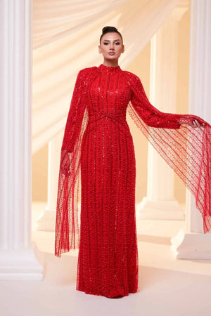 Efsun Tesettür Abiye - FioraofDress - tesettur - abiye - Kırmızı - 38 - hijab - evening - dress