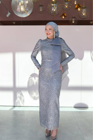 Farilya Tesettür Abiye - FioraofDress - tesettur - abiye - 38 - gri - hijab - evening - dress