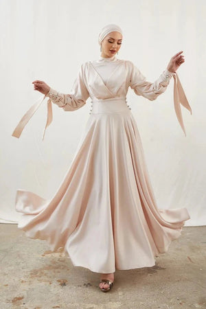 Gözde Düğmeli Somon Tesettür Abiye - FioraofDress - tesettur - abiye - 42 - hijab - evening - dress