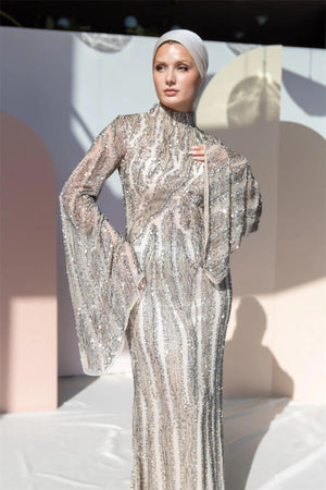 Handmade Embroidered AH1005 - FioraofDress - tesettur - abiye - 48 - GOLD - hijab - evening - dress