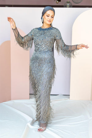 Handmade Embroidered AH1021 - FioraofDress - tesettur - abiye - 48 - hijab - evening - dress