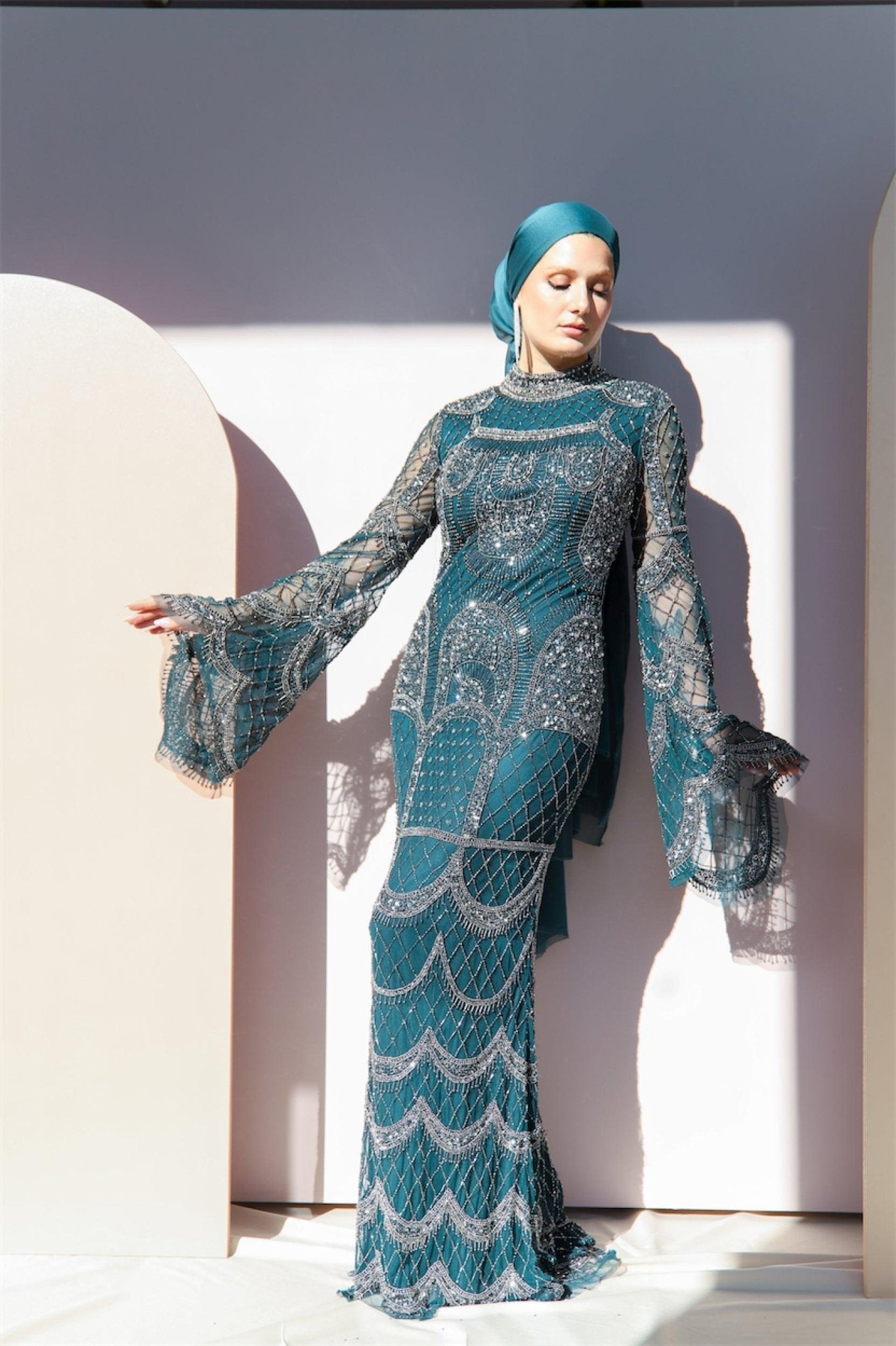 Handmade Embroidered AH1023 - FioraofDress - tesettur - abiye - 48 - hijab - evening - dress