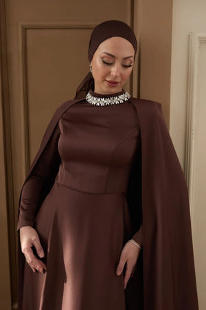 Hanzade Taşlı Tesettür Abiye - FioraofDress - tesettur - abiye - 36 - Kahve - hijab - evening - dress