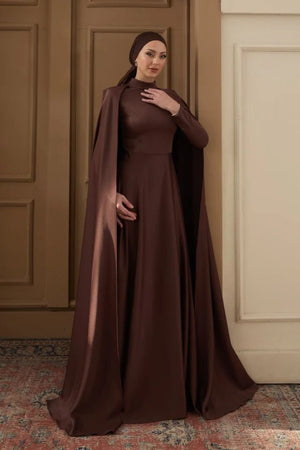 Hanzade Taşsız Tesettür Abiye - FioraofDress - tesettur - abiye - 36 - Kahve - hijab - evening - dress