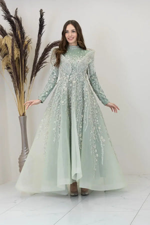 Omuzları V Drape Asel Tesettür Abiye.