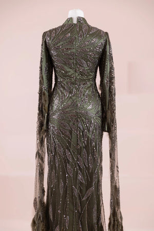 Kol Pelerin Tesettür Abiye - FioraofDress - tesettur - abiye - Yağ Yeşili - 38 - hijab - evening - dress