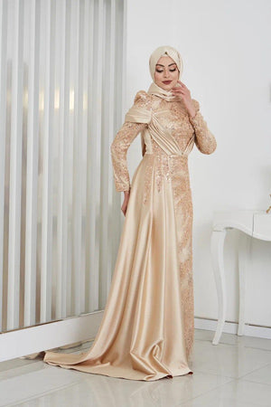 Marsilya Tesettür Abiye - FioraofDress - tesettur - abiye - 44 - GOLD - hijab - evening - dress
