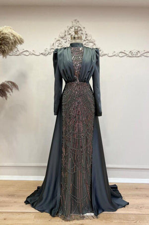 Mathilda Tesettür Abiye - Antrasit - FioraofDress - tesettur - abiye - 48 - Antrasit - hijab - evening - dress