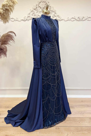 Matilda Tesettür Abiye Lacivert - FioraofDress - tesettur - abiye - 48 - hijab - evening - dress