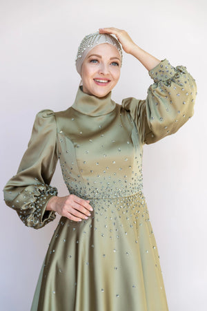 Neck Tesettür Abiye - FioraofDress - tesettur - abiye - 46 - YAĞ YEŞİLİ - hijab - evening - dress