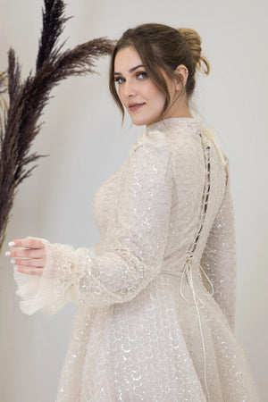 Omuz Ve Beli Çiçek Detaylı Adel Tesettür Abiye - FioraofDress - tesettur - abiye - bejj - 54 - hijab - evening - dress