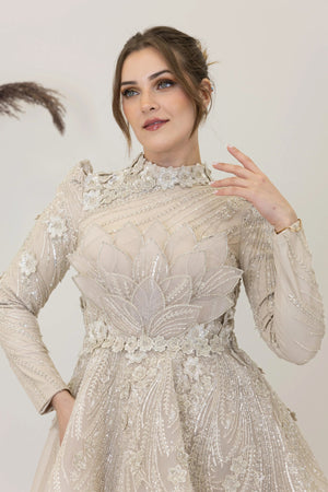 Önü Çiçek İşlemeli Lotus Tesettür Abiye - FioraofDress - tesettur - abiye - Taş - 38 - hijab - evening - dress