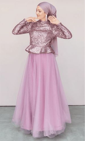 Payet Peplum Ceket Tütü Etek Takım Abiye - FioraofDress - tesettur - abiye - 44 - PEMBE - hijab - evening - dress