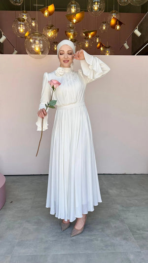 Romantic Tesettur Abiye - FioraofDress - tesettur - abiye - Beyaz - 42 - hijab - evening - dress