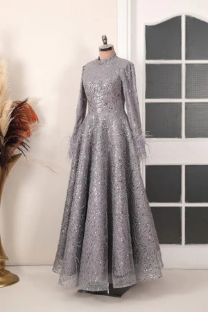 Rosalin Tesettür Abiye - FioraofDress - tesettur - abiye - gri - 36 - hijab - evening - dress