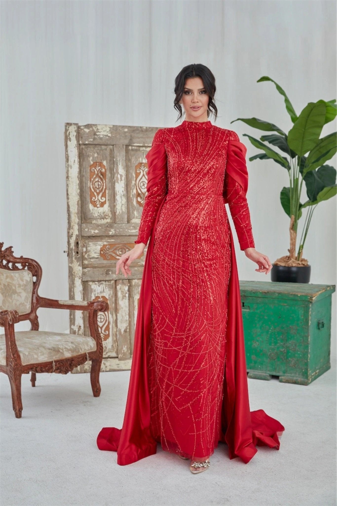 Sahra Tesettür Abiye Tesettür - Kırmızı - FioraofDress - tesettur - abiye - 46 - hijab - evening - dress