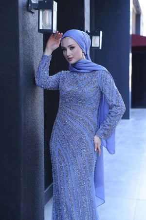 Senna Tesettür Abiye - FioraofDress - tesettur - abiye - 38 - İNDİGO - hijab - evening - dress