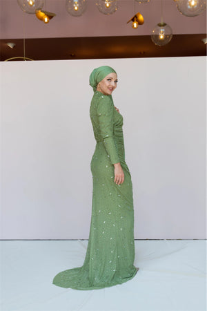 Stone Tesettür Abiye - FioraofDress - tesettur - abiye - 44 - Yağı Yeşil - hijab - evening - dress
