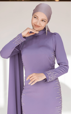 Tek Omuz Pelerinli Tesettür Abiye - FioraofDress - tesettur - abiye - 46 - LİLAA - hijab - evening - dress