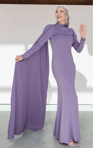 Tek Omuz Pelerinli Tesettür Abiye - FioraofDress - tesettur - abiye - 46 - LİLAA - hijab - evening - dress