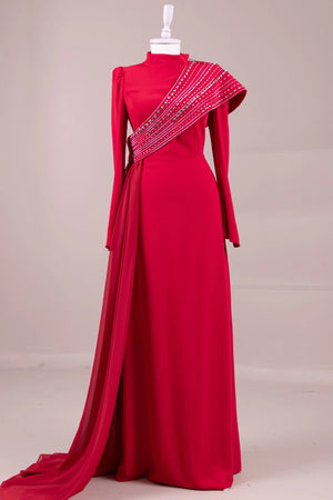 Valen Tesettür Abiye - FioraofDress - tesettur - abiye - Kırmızı - 38 - hijab - evening - dress
