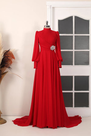 Valerya Abiye - FioraofDress - tesettur - abiye - 38 - Kırmızı - hijab - evening - dress