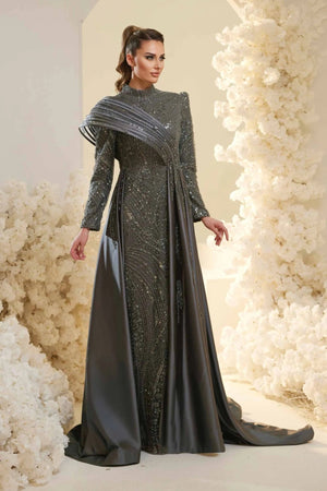 Violet Tesettür Abiye - FioraofDress - tesettur - abiye - Antrasit - 38 - hijab - evening - dress