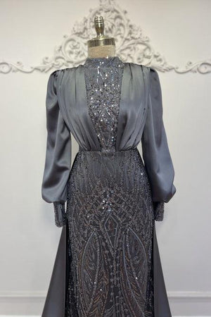 Açelya Kapaklı Tesettür Abiye - FioraofDress - tesettur - abiye - 48 - antrasitt - hijab - evening - dress