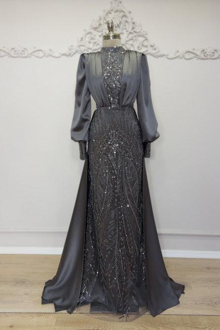 Açelya Kapaklı Tesettür Abiye - FioraofDress - tesettur - abiye - 48 - antrasitt - hijab - evening - dress