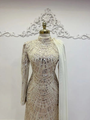 Ahu Tesettür Abiye - FioraofDress - tesettur - abiye - BEJ - 36 - hijab - evening - dress