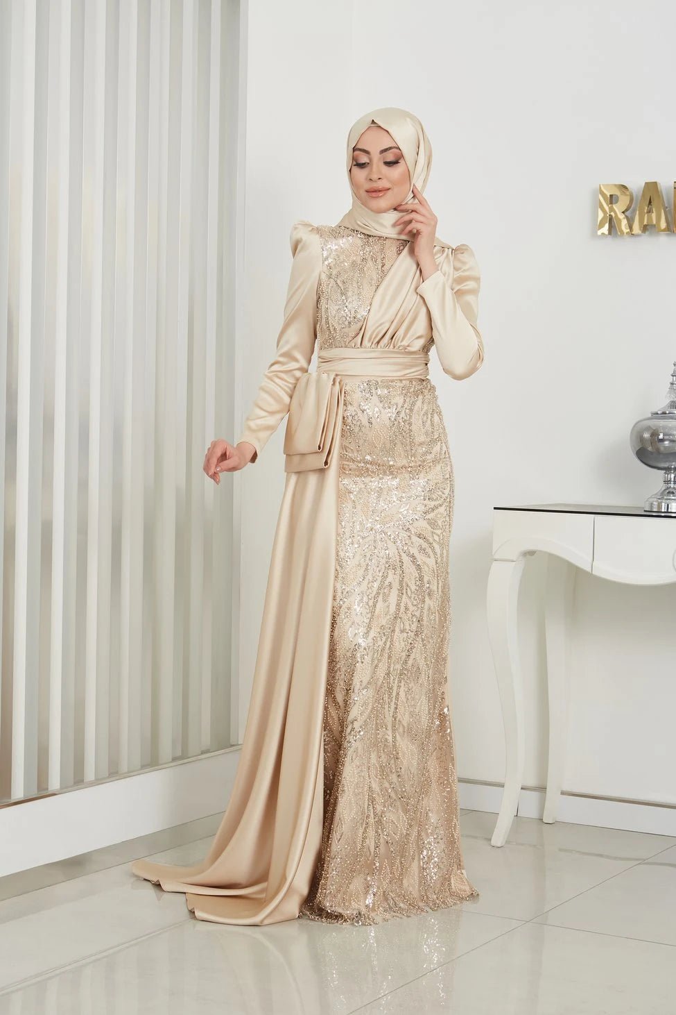 Alissa Tesettür Abiye - FioraofDress - tesettur - abiye - 44 - GOLD - hijab - evening - dress