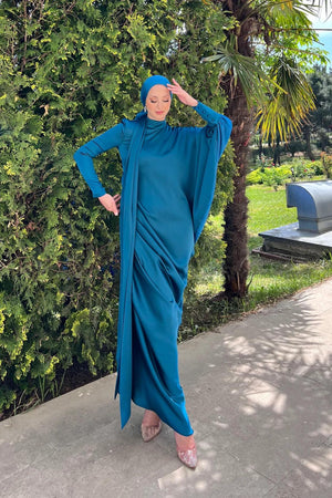 Almira Tesettür Abiye - FioraofDress - tesettur - abiye - 44 - PETROL - hijab - evening - dress
