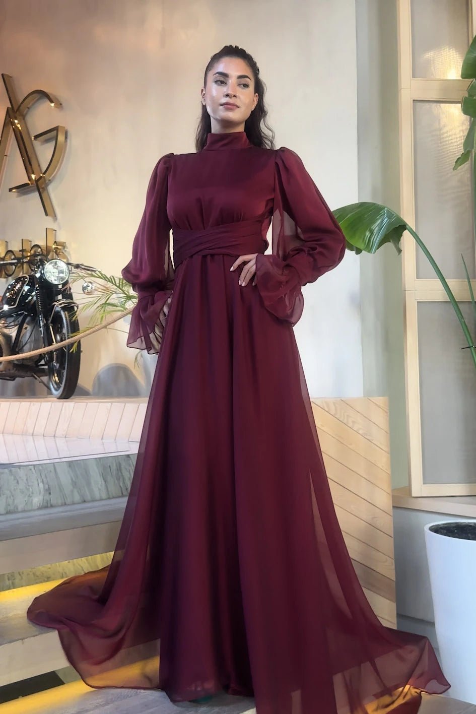 Aurora Tesettür Abiye - FioraofDress - tesettur - abiye - vişne çürüğü - 36 - hijab - evening - dress