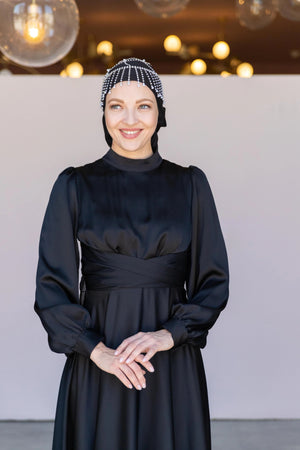 Çarpraz Saten Tesettür Abiye - FioraofDress - tesettur - abiye - 38 - SİYAH - hijab - evening - dress