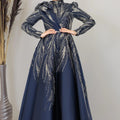 Çiçek Detaylı Larin Tesettür Abiye - FioraofDress - tesettur - abiye - lacivert - 38 - hijab - evening - dress