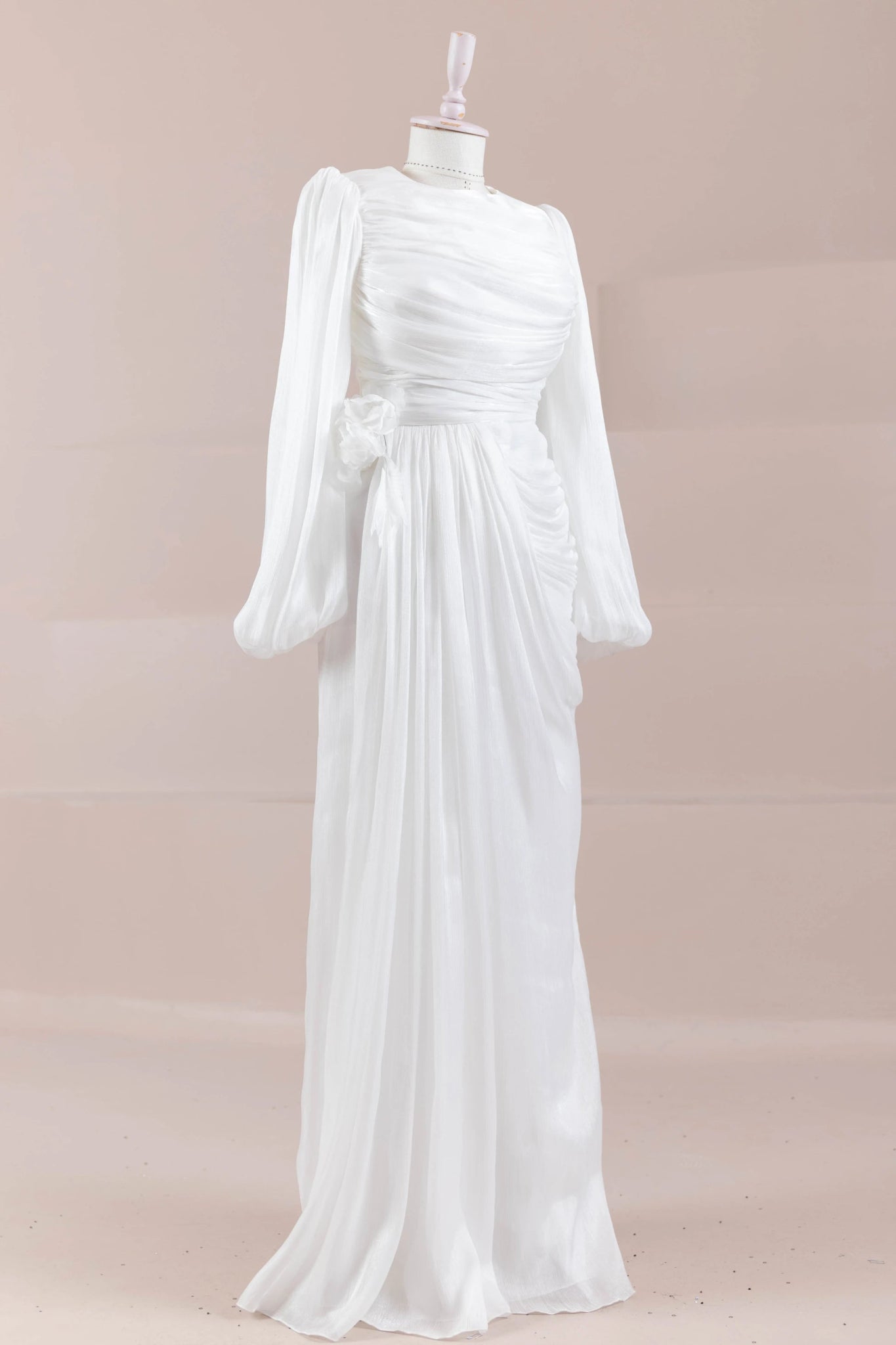 Çiçekli Lotus Tesettür Abiye - FioraofDress - tesettur - abiye - Beyaz - 38 - hijab - evening - dress