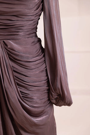 Çiçekli Lotus Tesettür Abiye - FioraofDress - tesettur - abiye - Mocha - 38 - hijab - evening - dress