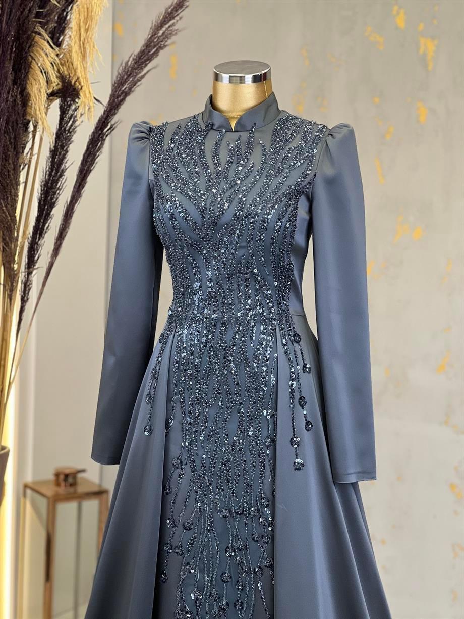 Damla Tesettür Abiye Antrasit - FioraofDress - tesettur - abiye - 48 - hijab - evening - dress