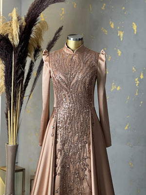 Damla Tesettür Abiye Bej - FioraofDress - tesettur - abiye - 48 - hijab - evening - dress